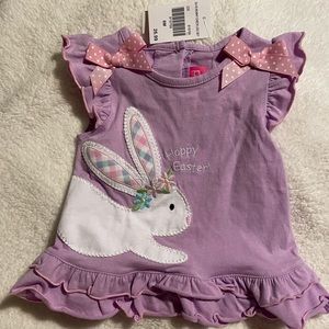 Good Lad "Happy Easter" Purple Girl 6 Months Bunny Check Bows Dress or Top NWT
